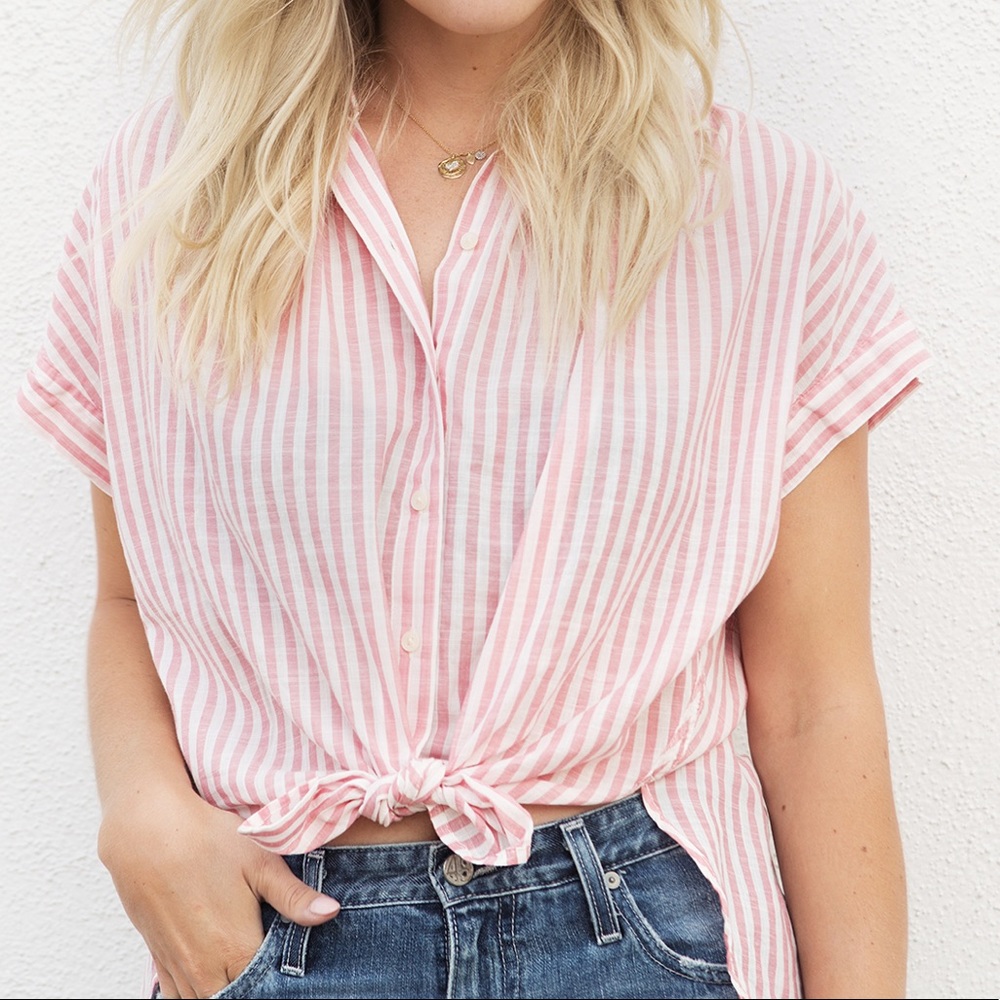 Madewell Central Tie- back Shirt in Rose Stripe - Picture 7 of 10